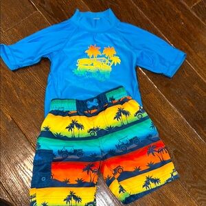 UVSkinz SPF50 Kids Swim Set with Blue & Multicolor jeep rash guard and trunks 4